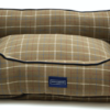 Kostkovaný hnědozelený pelíšek pro psy TWEED – 100x85x25 cm